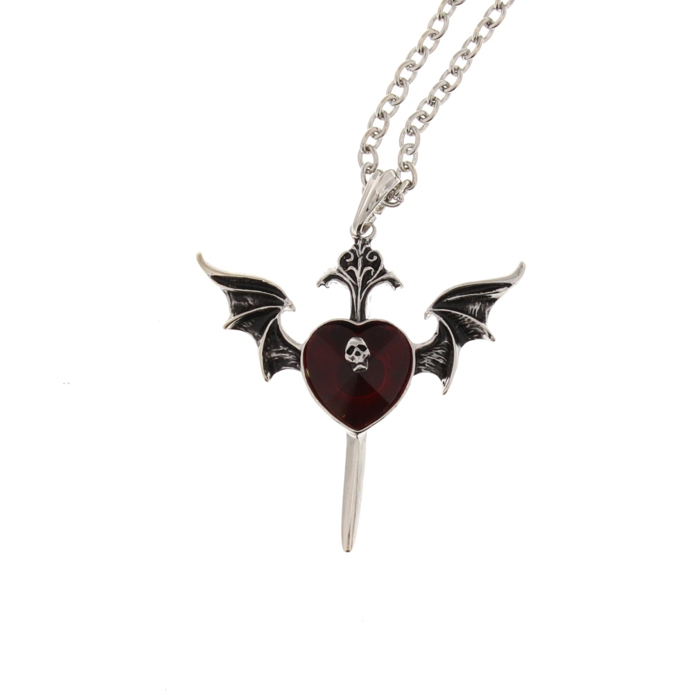Zac's Alter Ego - Winged Dagger & mini skull Collier - Couleur argent/Rouge